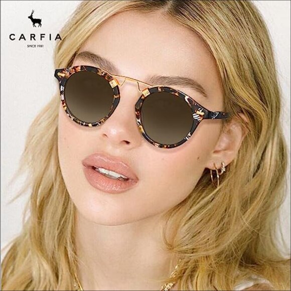 Acetate Polarized Sunglasses for Women Small Face Retro Round main image 4